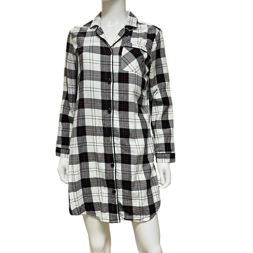 Plaid Sleep Shirt Cottagecore Grunge Cozy Flannel‎ Lounge Nightgown Sleepwear XS